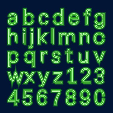 vektör neon ışık alfabesi seti, sayılar ve semboller