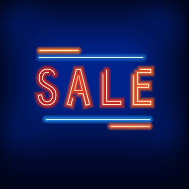 Koyu arkaplanda neon satışı işareti.