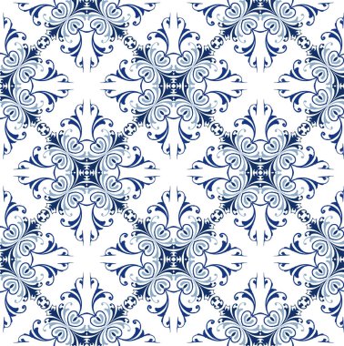 Portekiz fayansları azulejo fayansları. Kusursuz vektör çizimi. Kusursuz vektör tasarımı. Tişört ve keten için mavi ve kırmızı etnik altyapı,