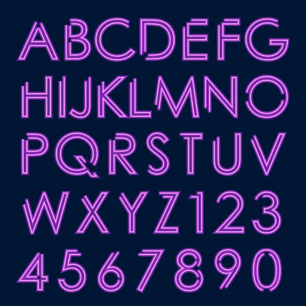 Siyah arkaplan üzerindeki neon harflerin, sayıların ve harflerin alfabesi, vektör illüstrasyonu 10 birim