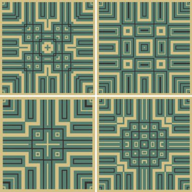Bir dizi geometrik dikişsiz kalıp. Çizgiler ve karelerle soyut geometrik arkaplan. Vektör çizimi. 10 saniye.