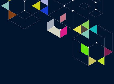 Geometrik şekilli ve resimli renkli altıgen arkaplan