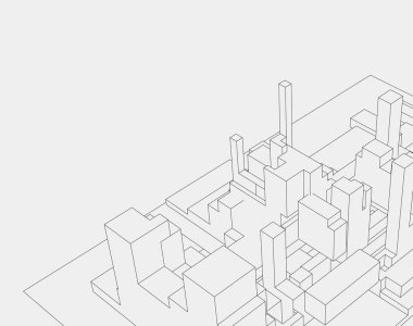 Bir şehrin 3 boyutlu modeli, 3 boyutlu illüstrasyon