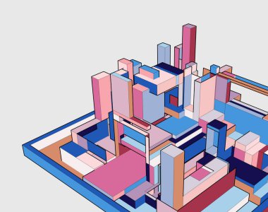 Şehrin 3 boyutlu modeli. 3 Boyutlu Hazırlama.
