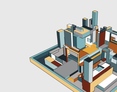 Şehir mimarisi ve binalarının 3 boyutlu çizimi