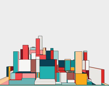 Bir şehrin birçok farklı nesne ve objeye sahip bir perspektif görüntüsünün 3 boyutlu çizimi.