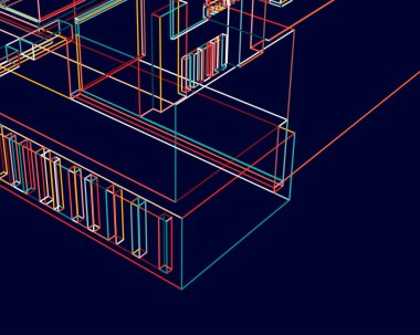 Yapısı ve mimarisi olan soyut bir bina.