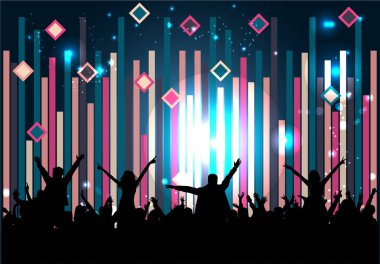 Dancing people silhouettes , retro background.