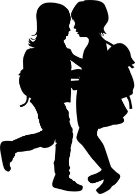 Sırt çantalı bir çocuğun siluetleri. .