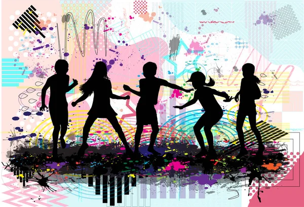Dancing People Silhouettes Retro Background Stock Vector