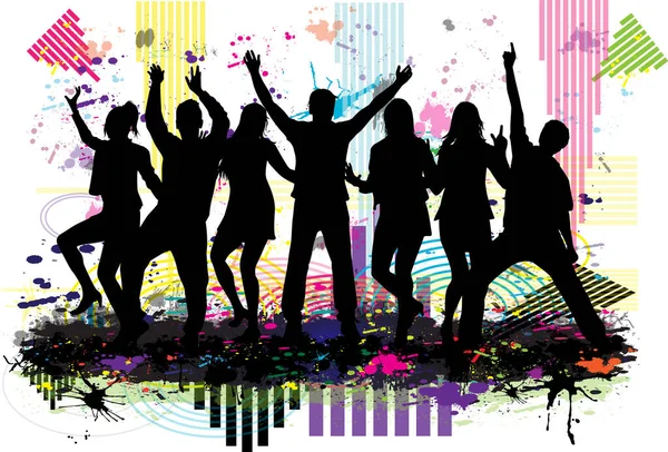 Dancing People Silhouettes Retro Background Vector Graphics