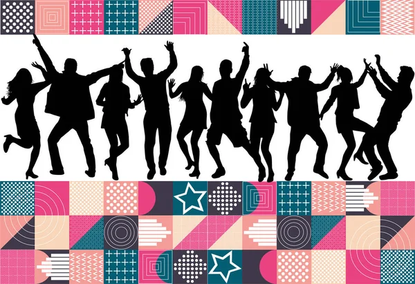 Dancing People Silhouettes Retro Background Vektör Grafikler