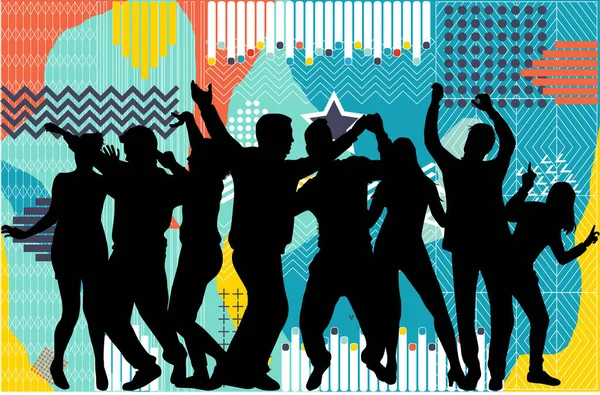 Dancing People Silhouettes Retro Background Ilustrações De Stock Royalty-Free