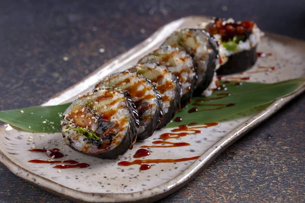Lahodné Čerstvé Sushi Syrové Ryby Lahodné Japonské Jídlo Stock Snímky