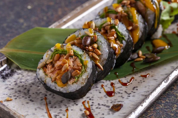 Sushi Broodje Japans Eten Sushi Roll Japans Voedsel — Stockfoto