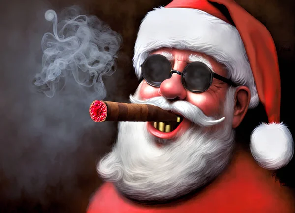 Santa Claus Smokes Cigar Digital Illustration — Stock Photo, Image