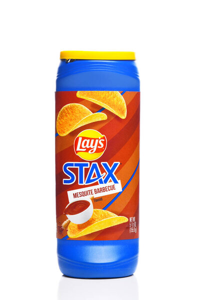 IRIVNE, CALIFORNIA - 12 NOV 2022: A package of Lays Stax Mesquite Barbecue Potato Chips. 