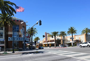 BREA, CALIFORNIA - 28 MAR 2023: Rubys American Diner and Edwards Cinemas in Downtown Brea.