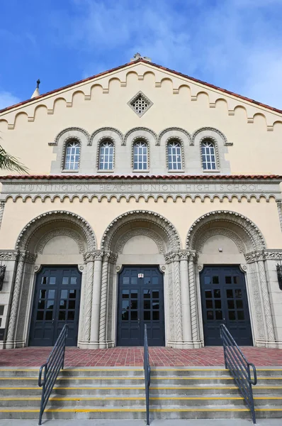 stock image HUNTINGTON BEACH, CALIFORNIA - 23 APR 2023: Closeup of Huntington Beach Union High School on Main Street.