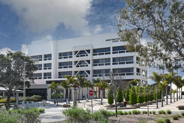 stock image HUNTINGTON BEACH, CALIFORNIA - 23 APR 2023: The Huntington Beach Civic Center on Main Street.