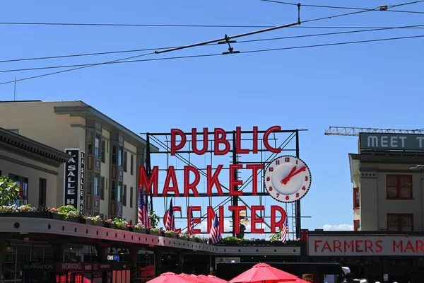 Seattle Washington Juin 2023 Panneau Horloge Marché Public Pike Place — Photo
