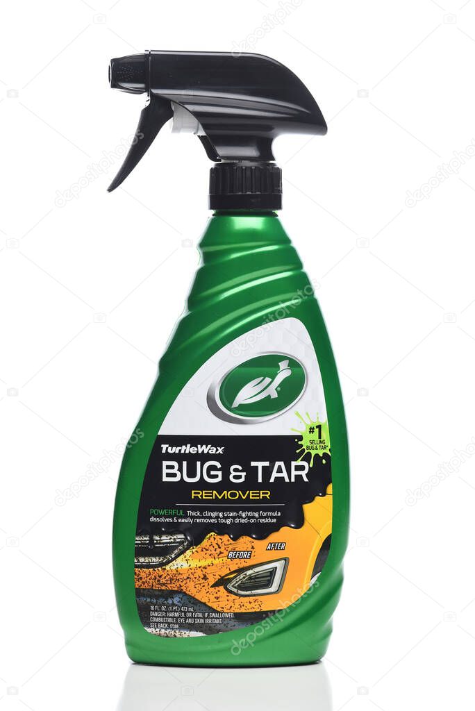 IRIVNE, CALIFORNIA - 10 DEC 2023: Aplastic spray bottle of Turtle Wax Bug and Tar Remover.
