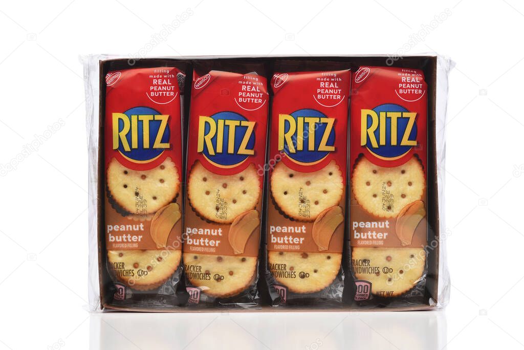 IRVINE, CALIFORNIA - 28 DEC 2023: A package of Ritz Peanut Butter Cracker Sandwiches, from Nabisco.