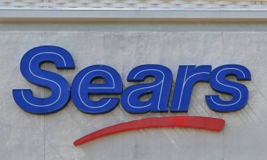 WHITTIER, CALIFORNIA - 28 APR 2024: Closeup of the Sears Sign on the Department Sorore in Whitwood Town Center. clipart
