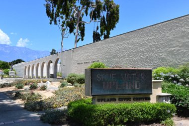 UPLAND, CALIFORNIA - 14 JULY 2024: Save Water sign at the Upland Civic Center. clipart