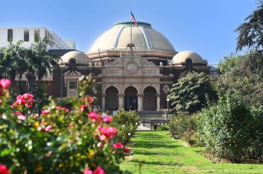 LOS ANGELES, CALIFORNIA - 4 Aralık 2024: Doğal Tarih Müzesinin Rotunda 'sı Sergi Parkı' ndaki Gül Bahçesi 'nde görüldü.