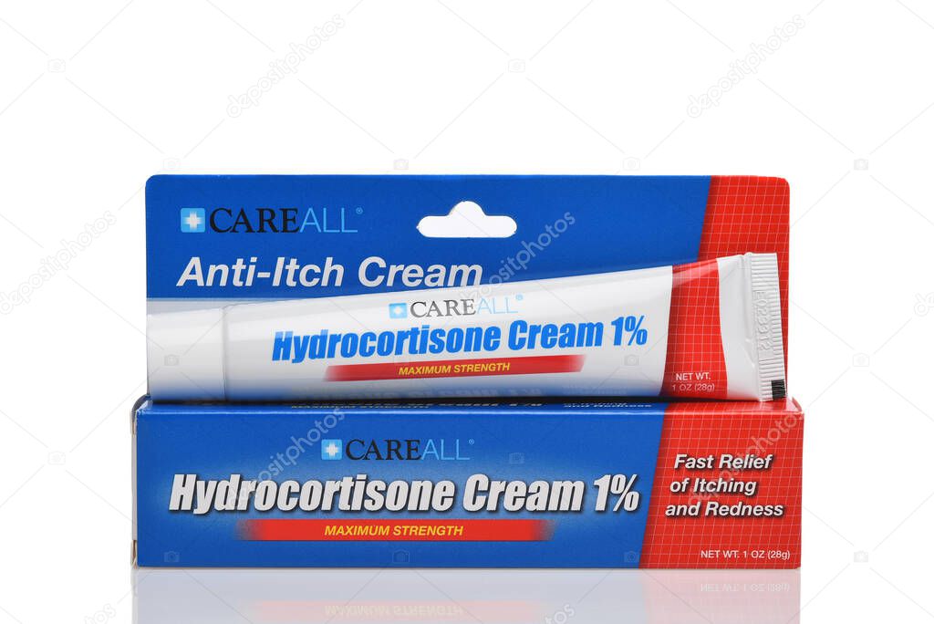 IRVINE, CALIFORNIA - 10 APR 2025: A Tube of CareAll Hydrocortisone Cream.