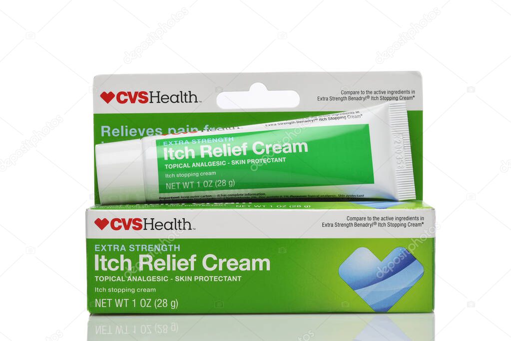 IRVINE, CALIFORNIA - 10 APR 2025: A Tube of CVS Itch Relief Cream.