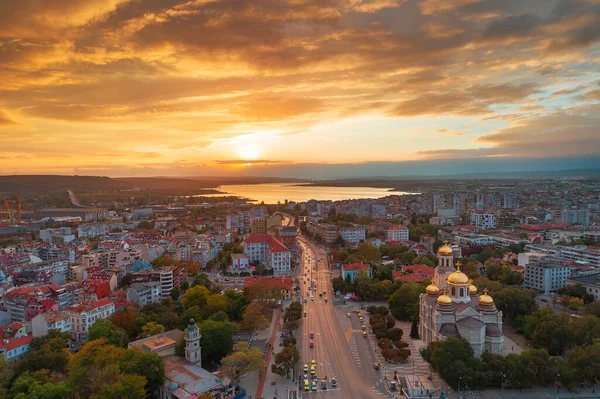 stock image Aerial view of The Cathedral of the Assumption in Varna, Bulgaria