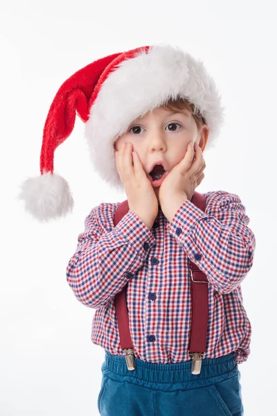 Divertido Bebé Sorprendido Con Corbata Tirante Sombrero Rojo Santa Claus — Foto de Stock