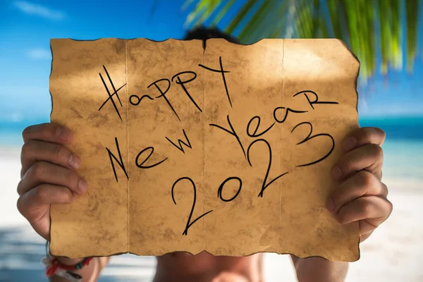 2023 Gelukkig Nieuwjaar Reizen Lifestyle Concept Met Kaart Toerist Tropisch — Stockfoto