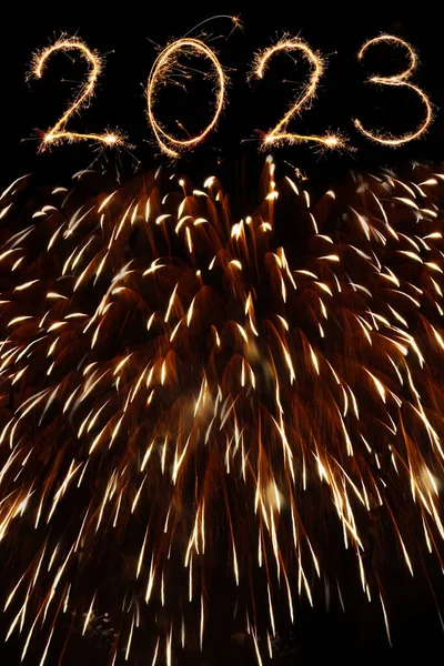 2023 Feliz Ano Novo Feito Com Faíscas Fogos Artifício Fundo — Fotografia de Stock