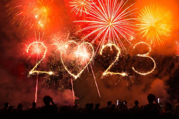 2023 New Year Text Made Fireworks Sparklers Bengal Lights Night — Stock Photo, Image
