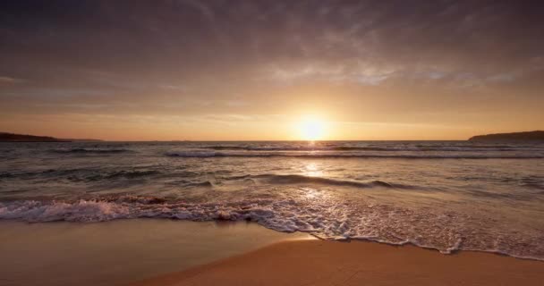 海の波と空飛ぶ鳥と熱帯カリブ海のビーチ日の出4Kビデオ — ストック動画