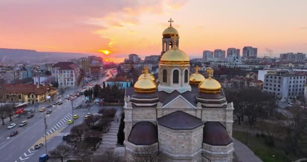 Варненське Місто Болгарія Video Scenic Air Panoramic View Cathedral Assumption — стокове відео