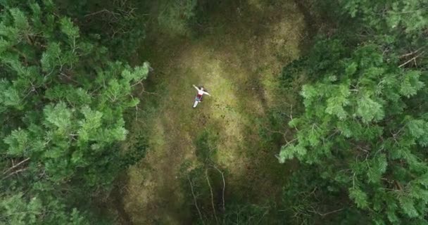 Bulgaria Beautiful Green Forest Aerial Top View Trees Bulgarian Girl — Stockvideo