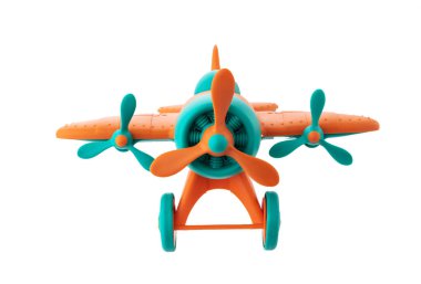 Color plastic airplane toy for kids isolated on white background