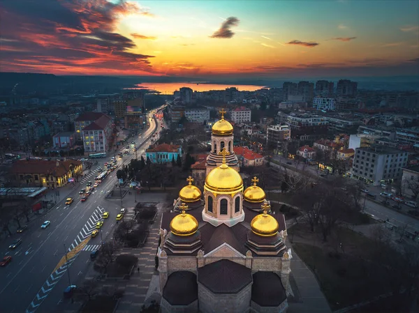 Aerial View Cathedral Assumption Varna City Downtown — Stock Photo, Image