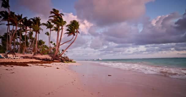 波打つ水と海岸の上に美しい海の日の出 島の熱帯の朝 — ストック動画
