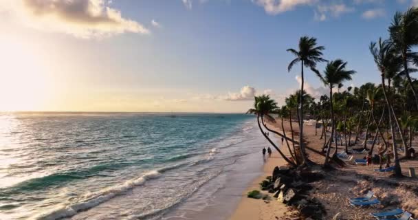 Восход Солнца Над Тропическим Океанским Пляжем Карибским Морем Вид Воздуха — стоковое видео