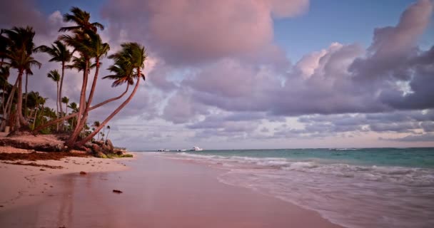 パラダイスエキゾチックな島のビーチと熱帯カリブ海の風光明媚な雲の風景と日の出 4K動画 — ストック動画