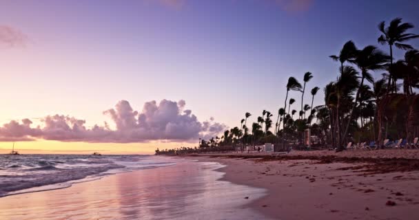 日出日落 天国奇景异国情调的岛屿海滩和热带加勒比海4K电影录影带 — 图库视频影像