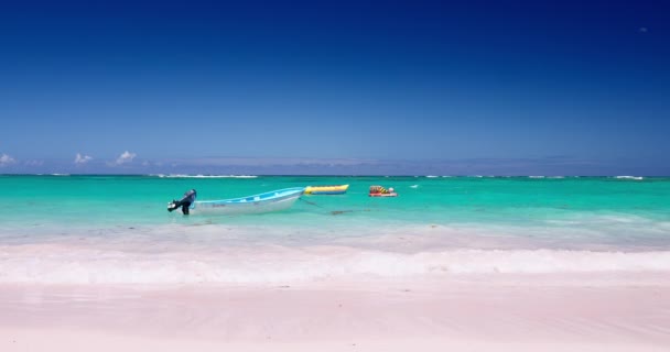 Tropiska Karibiska Havet Och Stranden Och Hastighet Båt Segel Vatten — Stockvideo