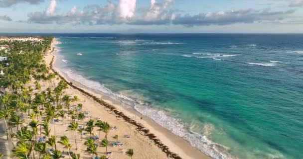Sonnenaufgang Luftaufnahme Der Tropischen Karibik Und Badeort Punta Cana Dominikanische — Stockvideo