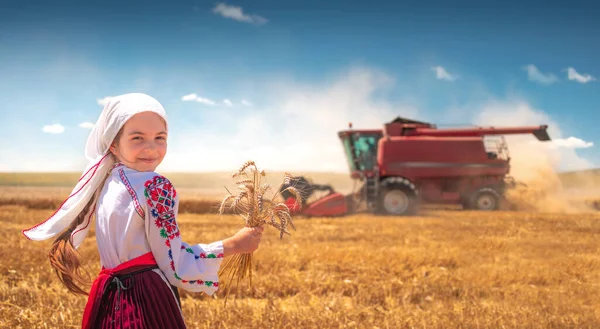 Chica Traje Folclore Étnico Tradicional Con Bordado Búlgaro Pie Sobre —  Fotos de Stock