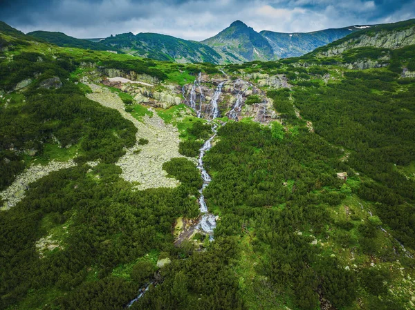 Vista Panorâmica Aérea Sete Lagos Cachoeiras Rila Natureza Cordilheira Caminhadas — Fotografia de Stock